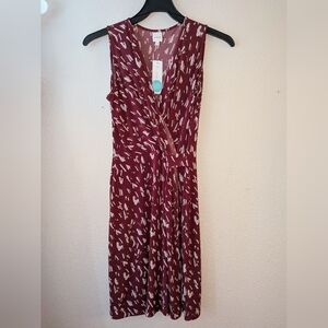 Kaileigh Burgundy Midi Wrap Dress with Cream Abstract Print
